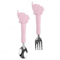 Saro Nature Cubiertos Silicona y Acero Rosa Elefantitos